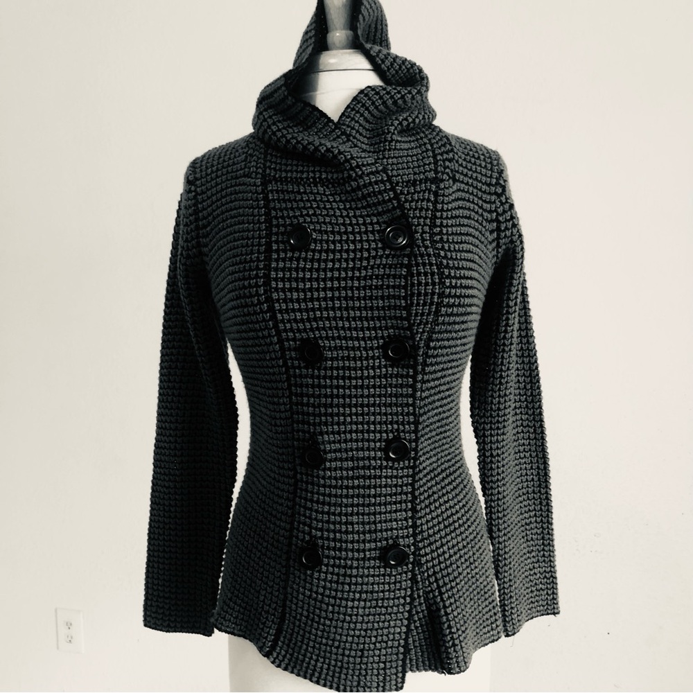 Effeci Double Breasted Knitted Peacoat Hoodie Sweater Coat Size Petite Medium